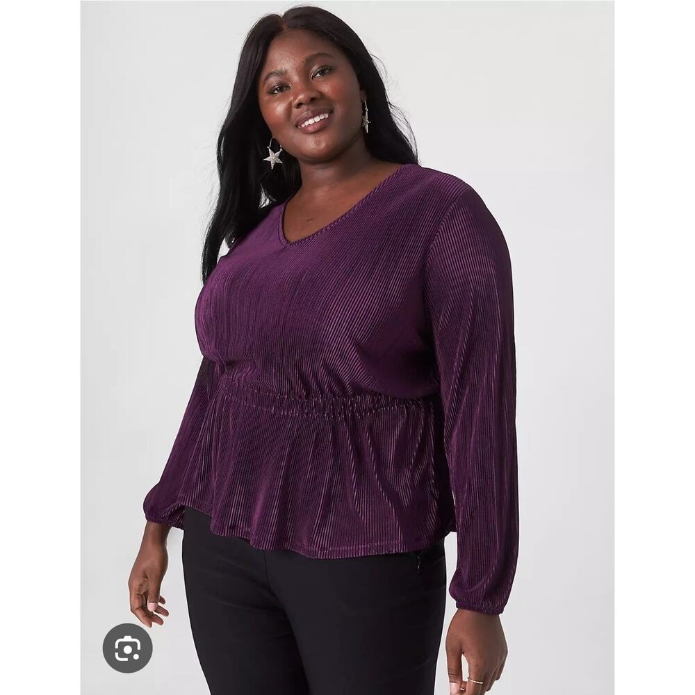 Lane Bryant Blouse Plus Size 2X 18/20 Purple Shimmery‎ Ribbed Long Sleeve